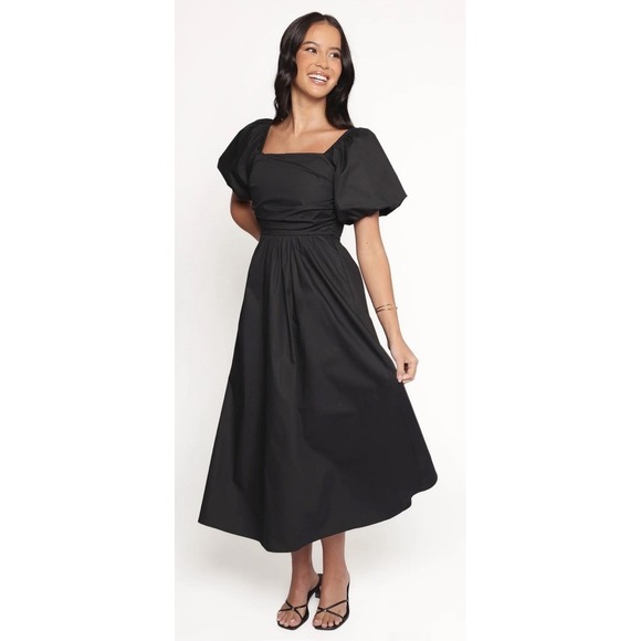 Petal And Pup Dresses & Skirts - Petal & Pup Puff Sleeve Midi Dress XL Black Romantic Classic Feminine Milkmaid